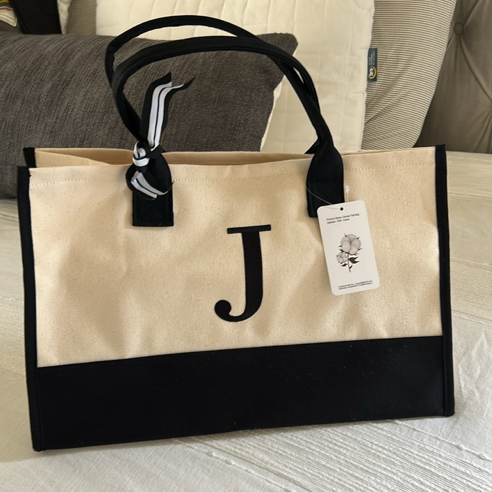 J- initial Canvas Tote